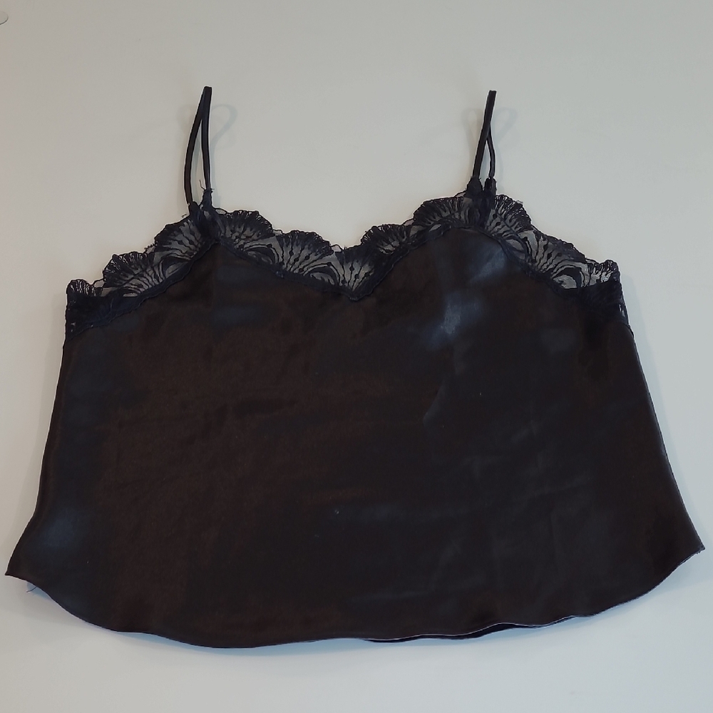 LIKE NEW Victorias Secret VTG Black Satin Feel Camisole with Lace Trim